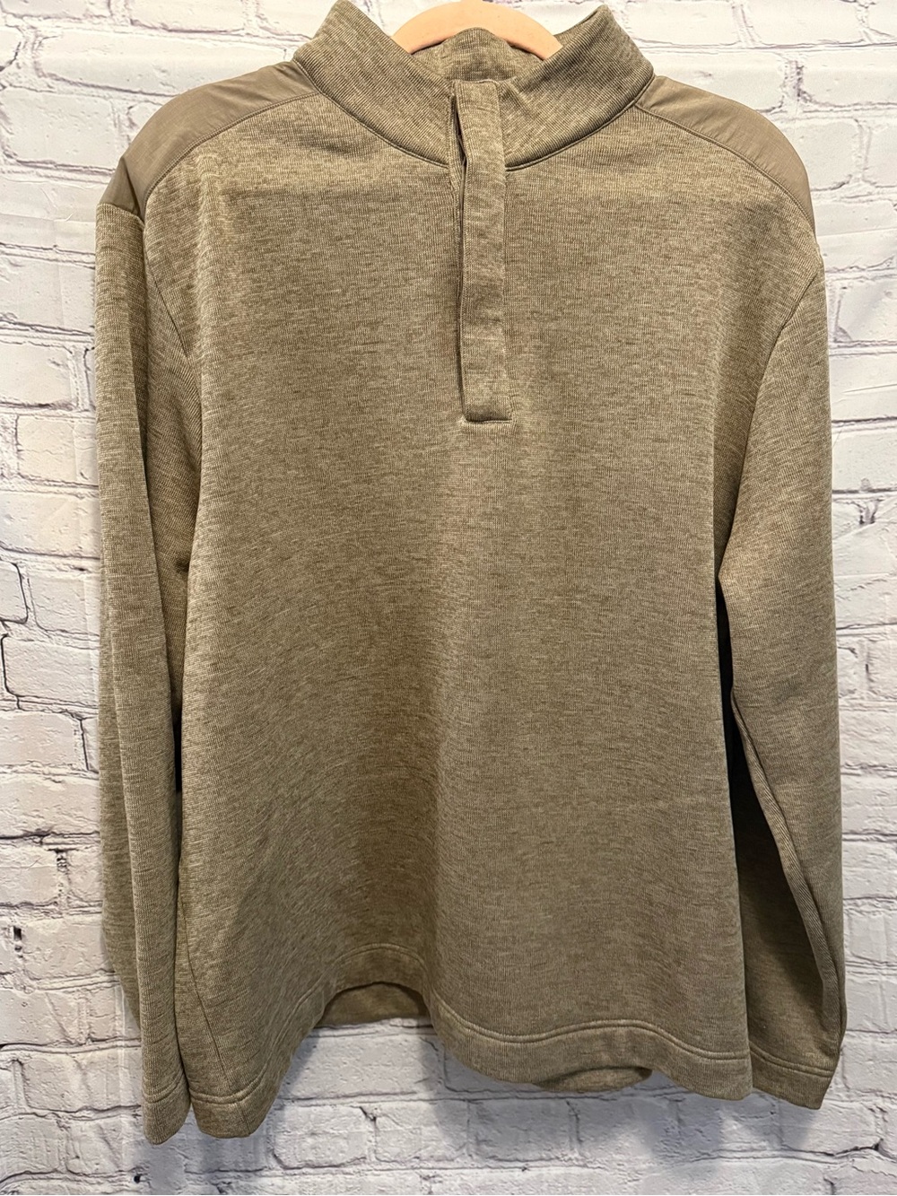 Greg Norman Collection Olive Green/Brown Long Sleeve Quarter-Placket Shirt